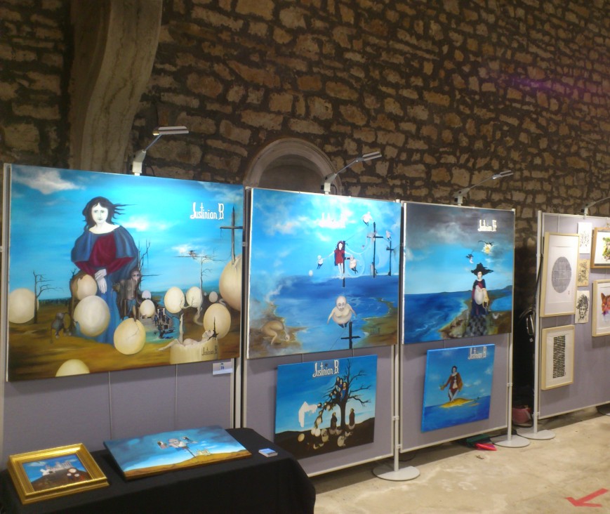 peintures Justinian B, Exposition des Artistes, église du Vieux Collonges, 2021